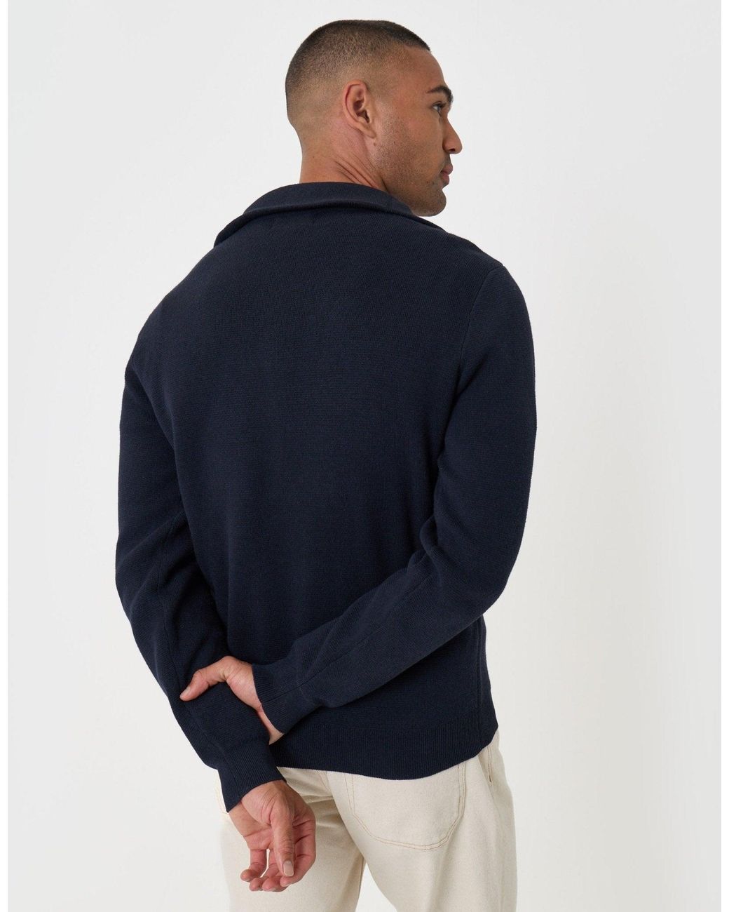 Threadbare Blue Rib Panel Quarter Zip Jumper for men