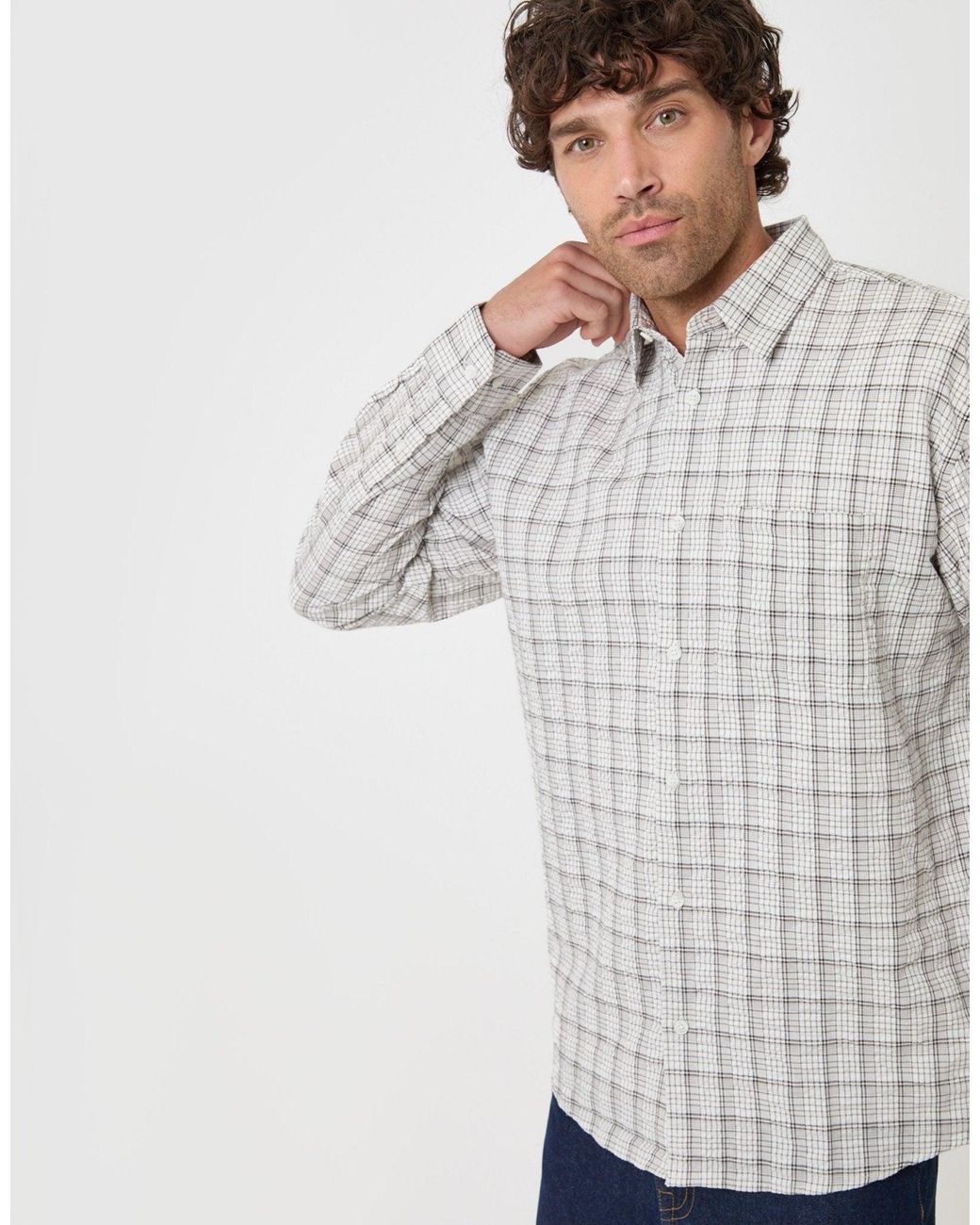 Threadbare Gray Relaxed Fit Cotton Seersucker Shirt for men