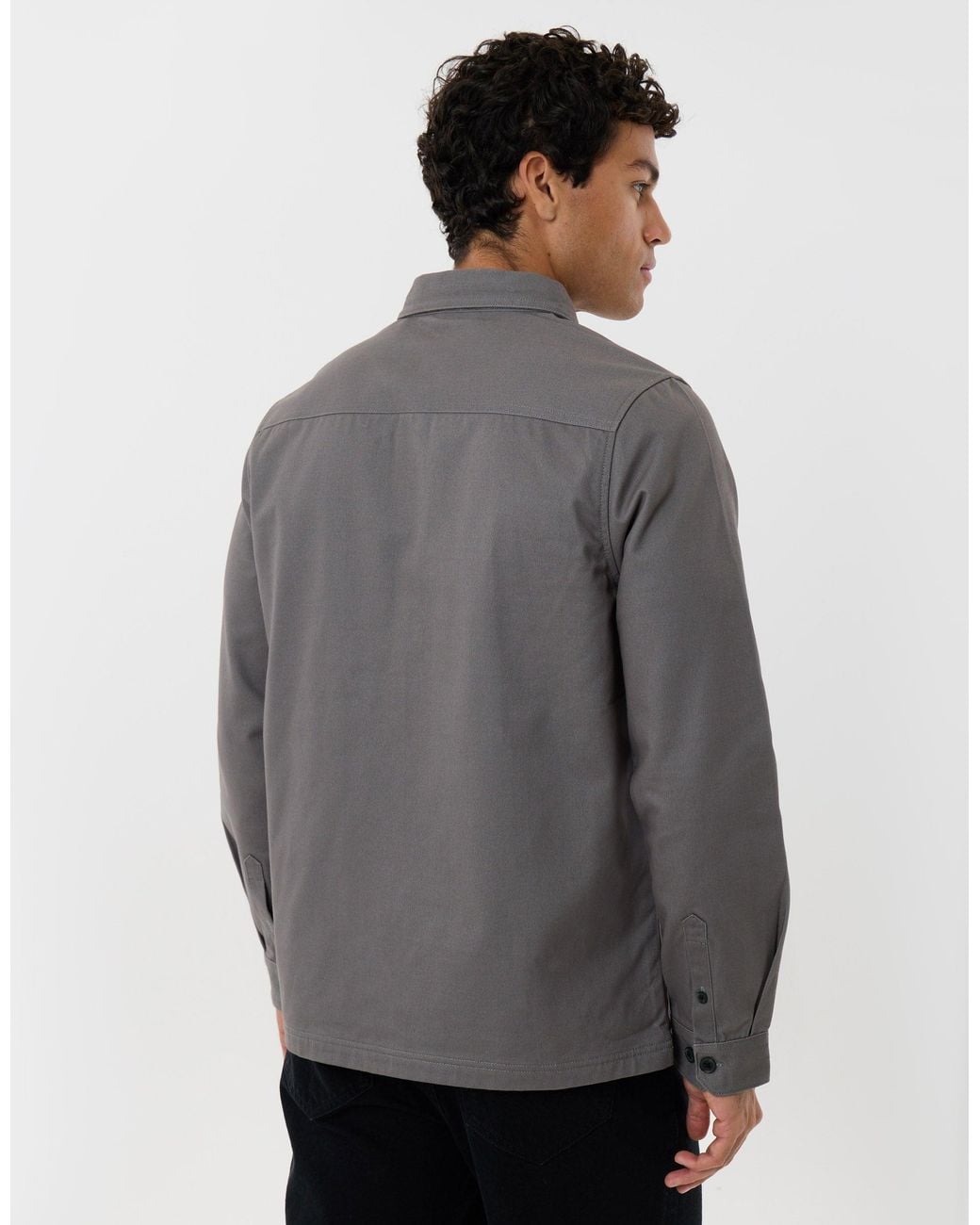 Threadbare Gray Cotton Twill Flannel Lined Shacket for men
