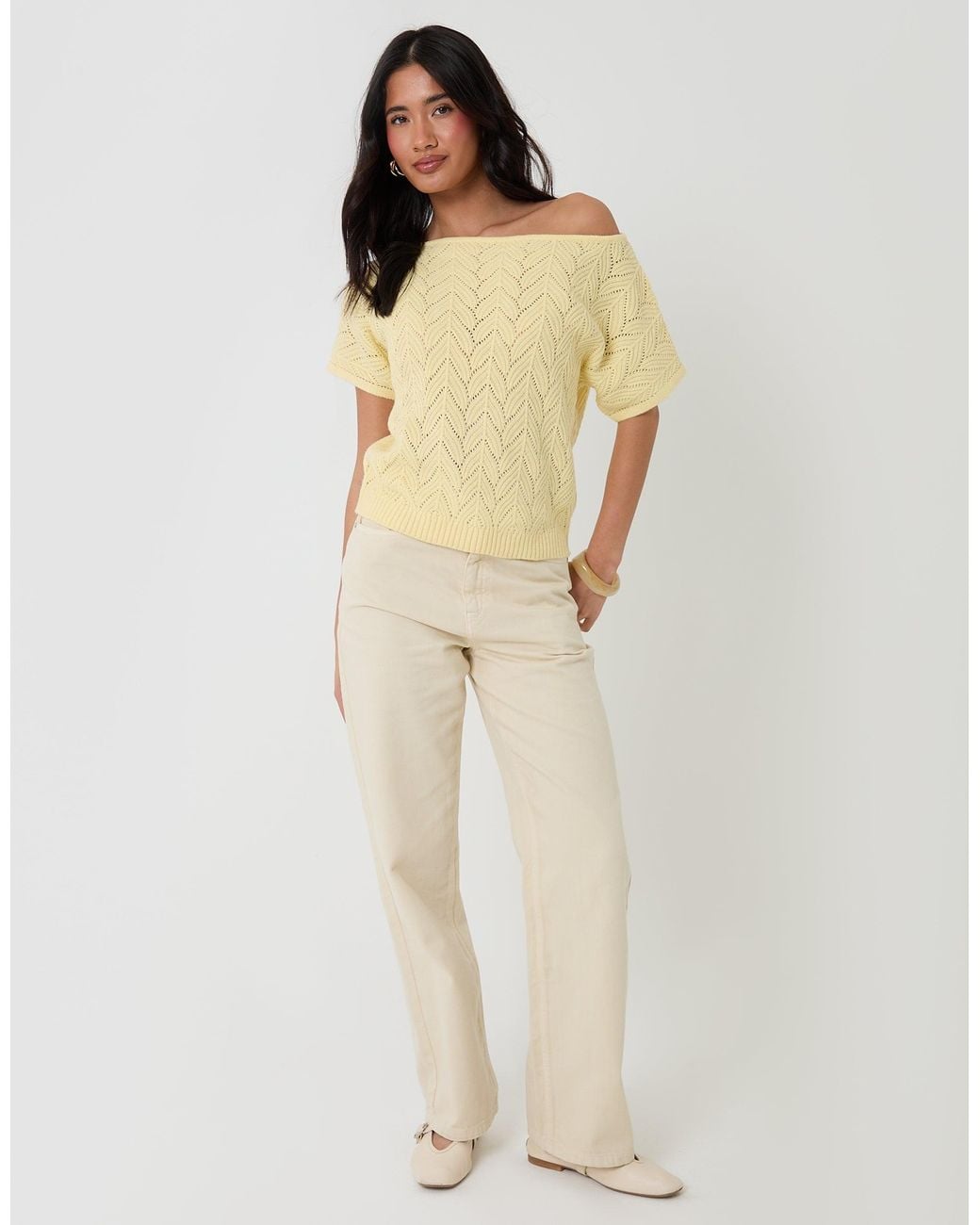 Threadbare Multicolor Crochet Style Slash Neck Top