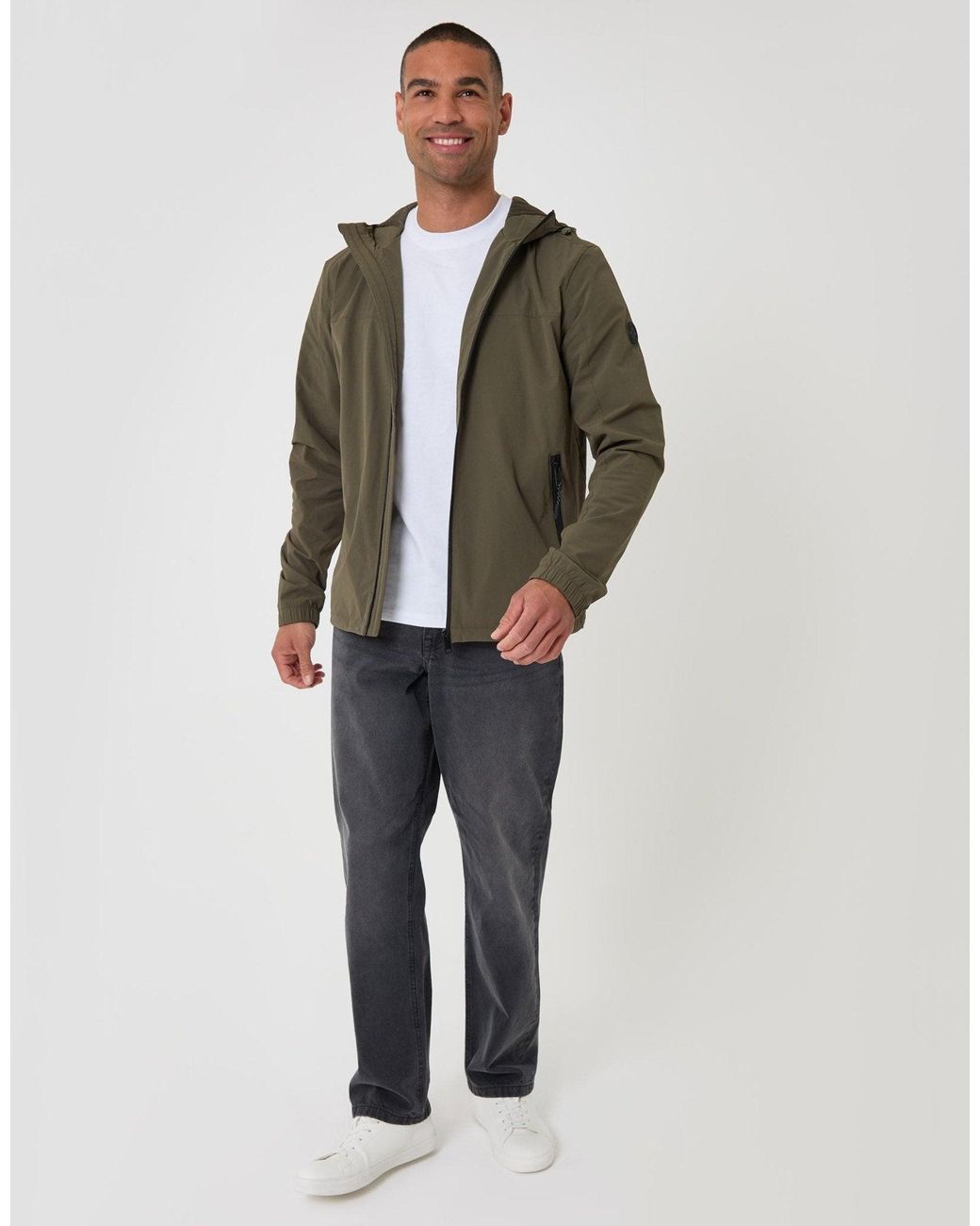 Threadbare Green Showerproof Ripstop Hooded Jacket for men