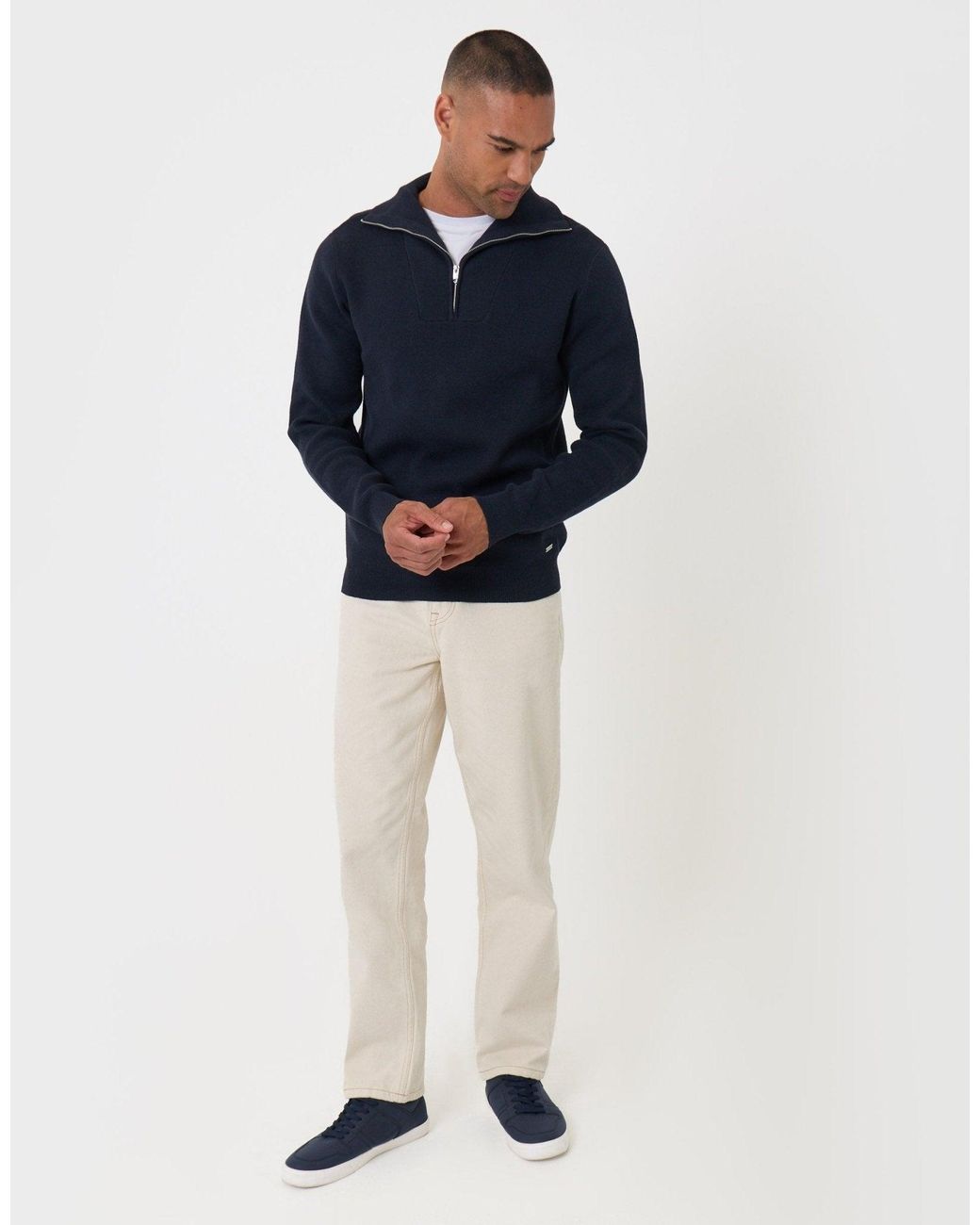 Threadbare Blue Rib Panel Quarter Zip Jumper for men