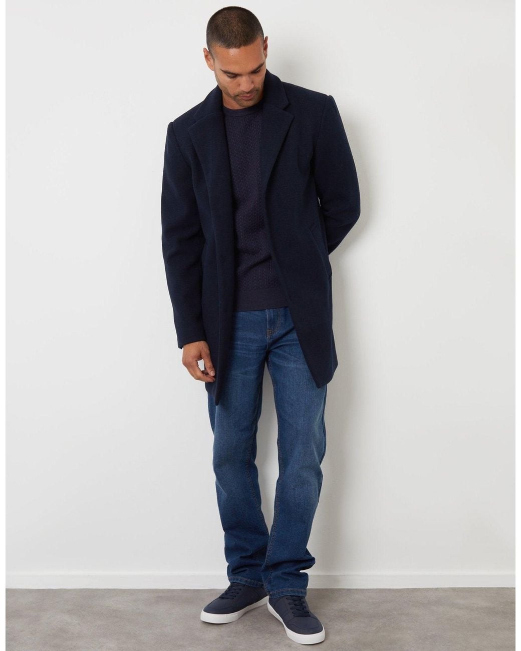 Threadbare Blue The Classic Faux Wool Trench Coat for men