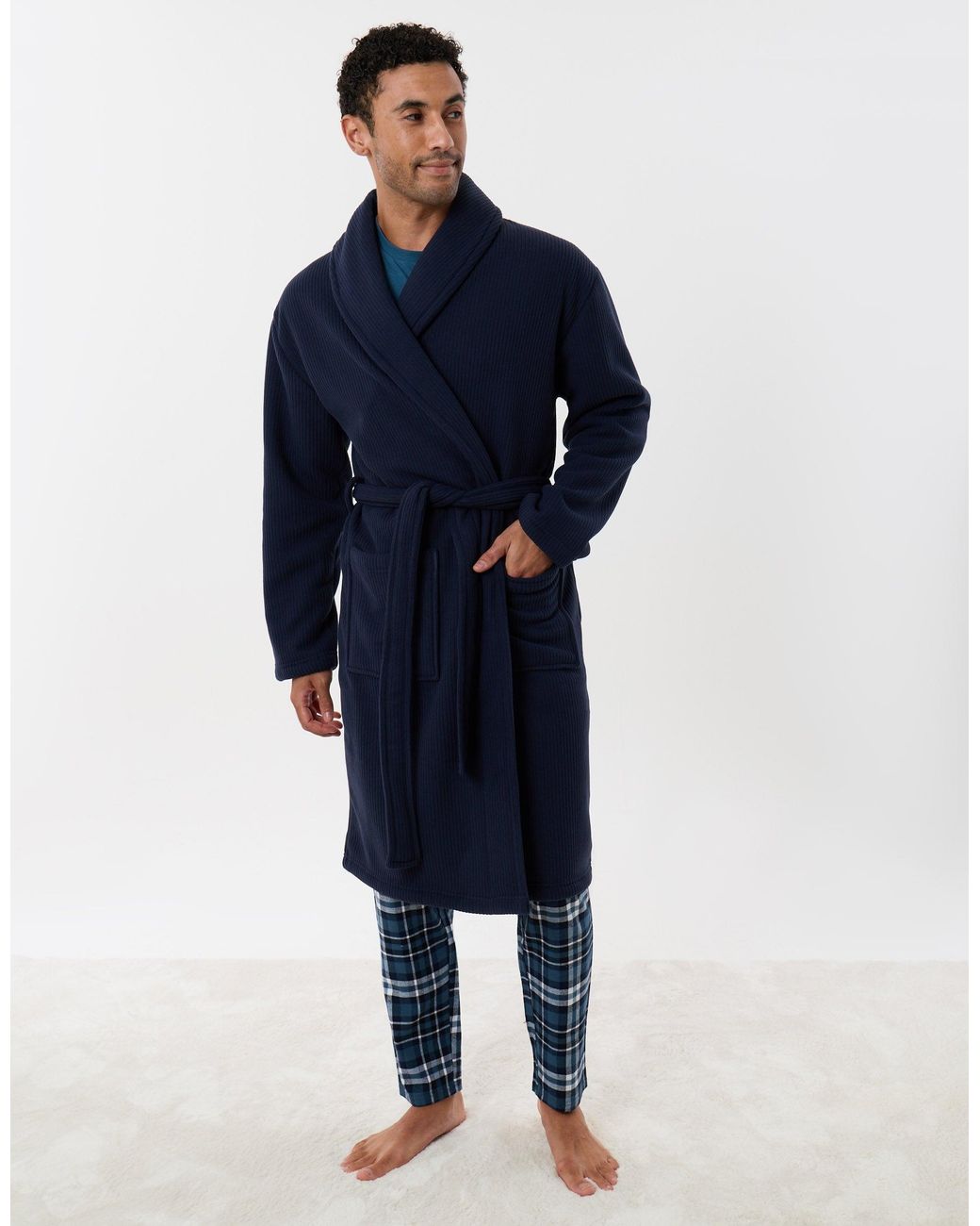 Threadbare Blue Sherpa Lined Dressing Gown for men