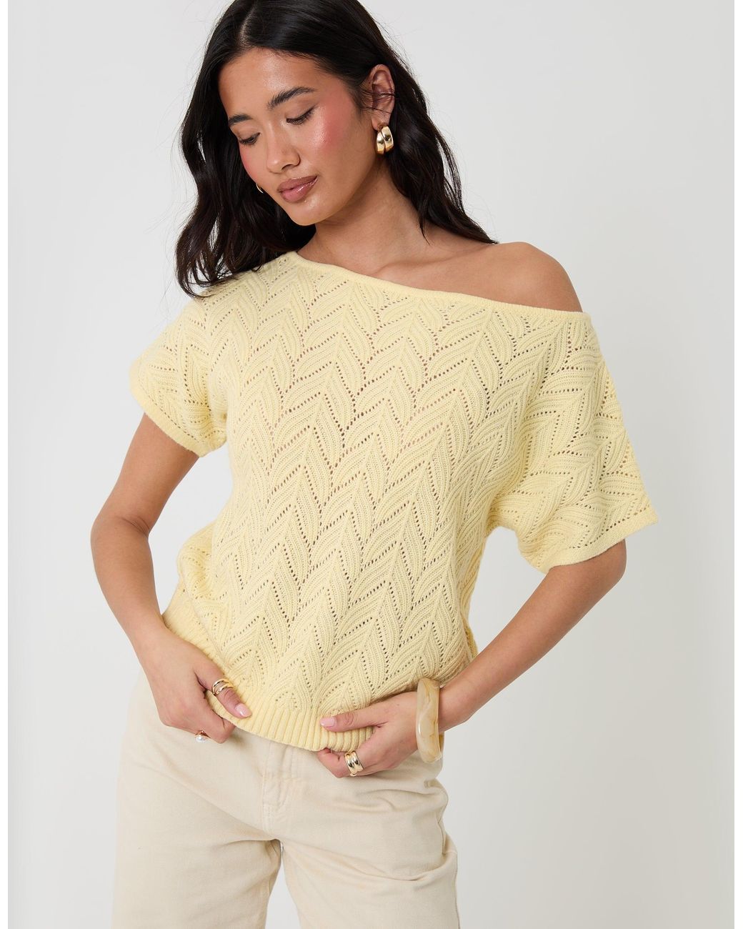 Threadbare Multicolor Crochet Style Slash Neck Top