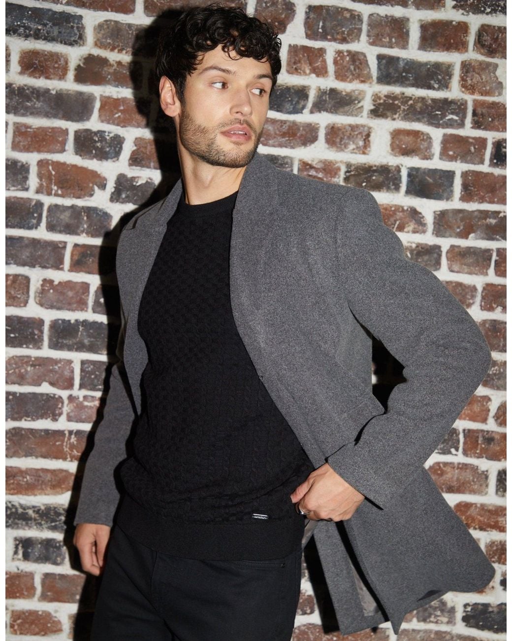 Threadbare Gray The Classic Faux Wool Trench Coat for men
