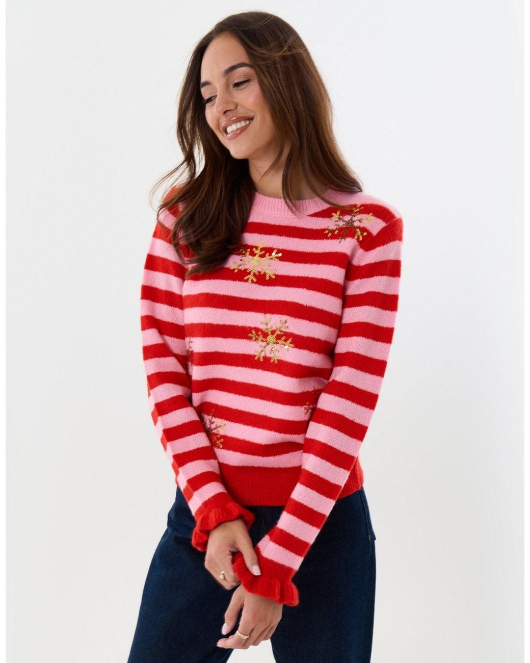 Threadbare Red Sequin Snowflake Christmas Jumper