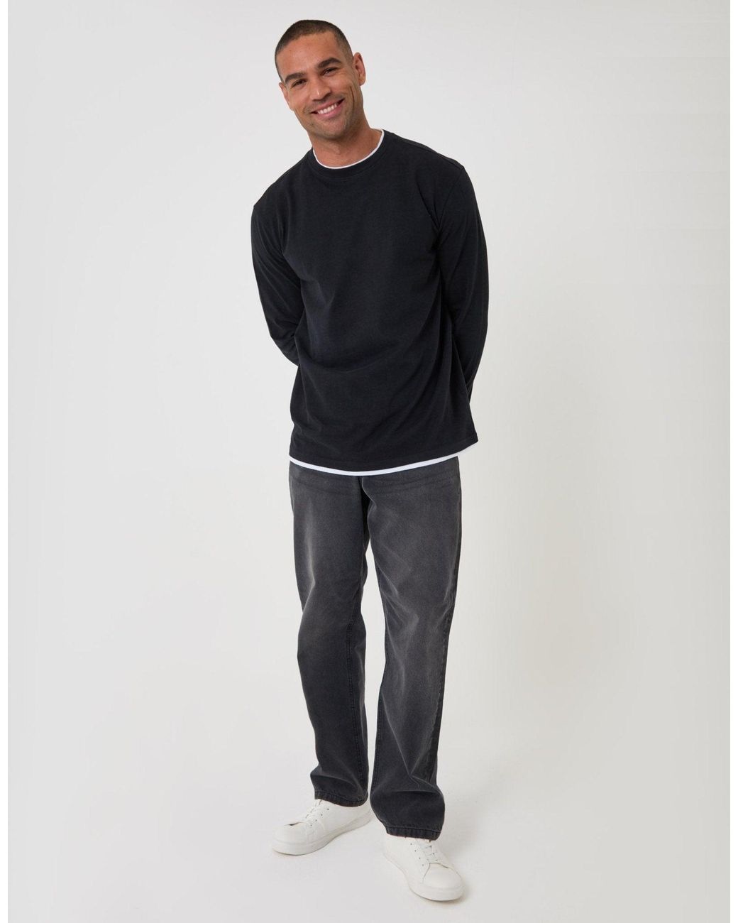 Threadbare Blue Relaxed Fit Mock Layer Long Sleeve T-Shirt for men