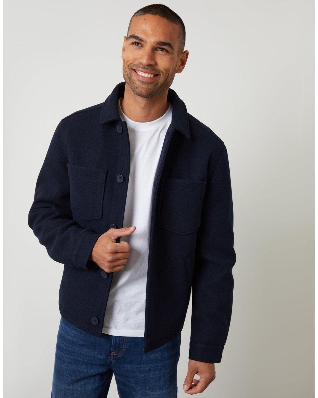 Threadbare Blue Faux Wool Button Up Quilted Shacket for men