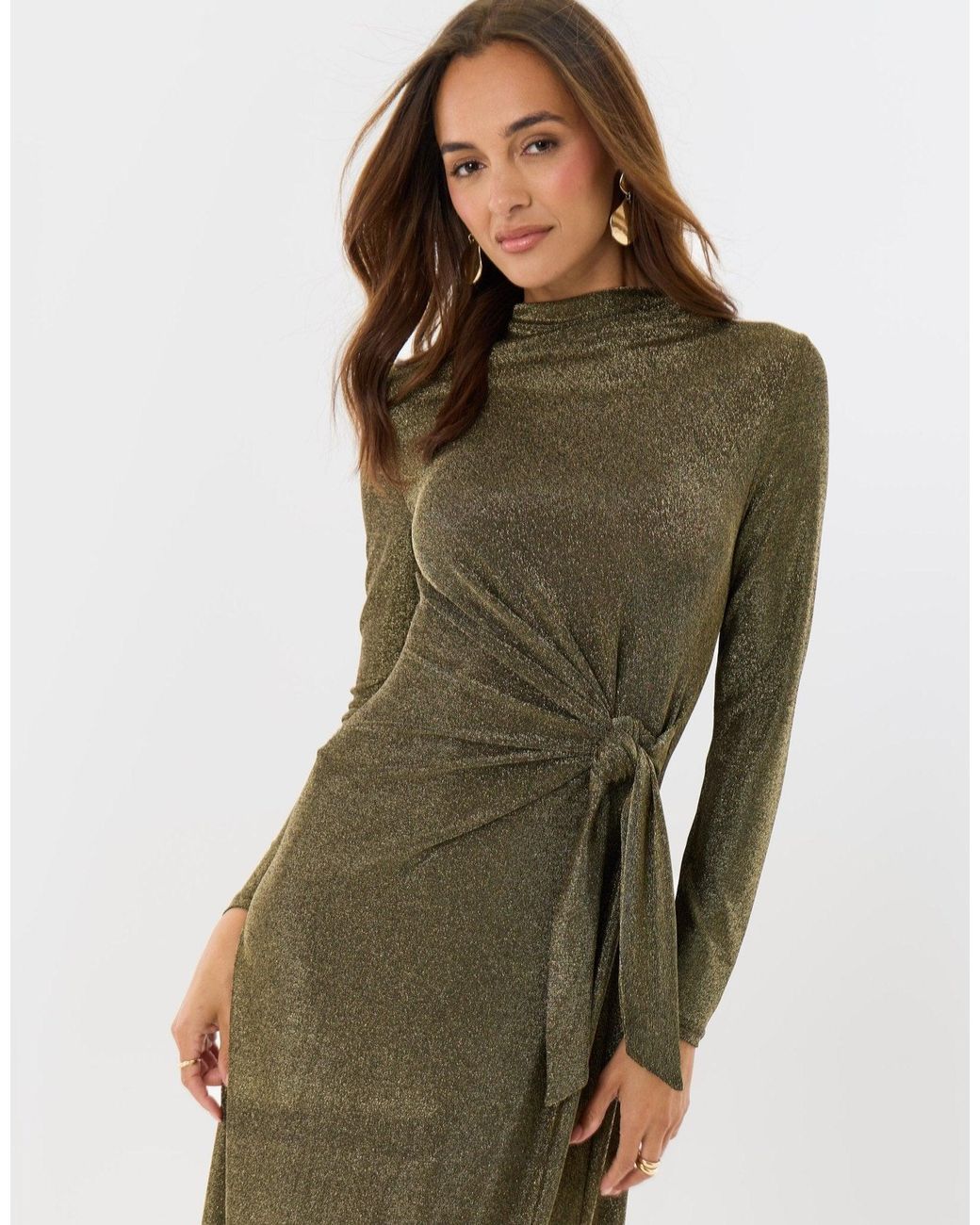 Threadbare Multicolor Funnel Neck Metallic Midaxi Dress