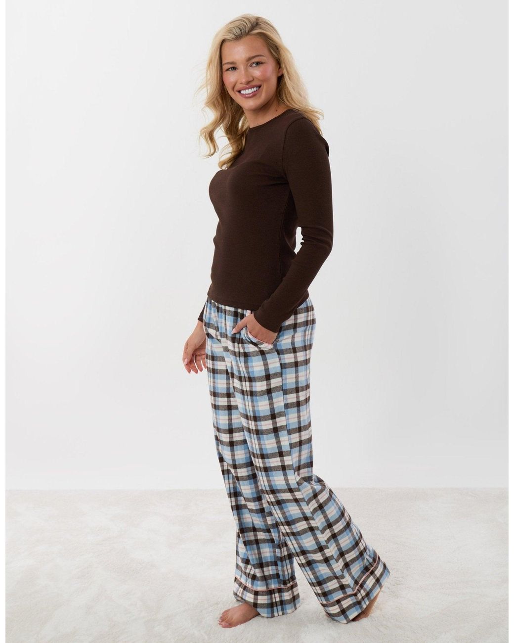 Threadbare Brown Petite Cotton Long Pyjama Set