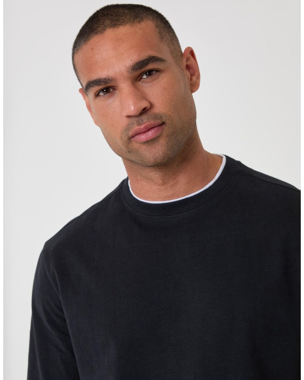 Threadbare Blue Relaxed Fit Mock Layer Long Sleeve T-Shirt for men