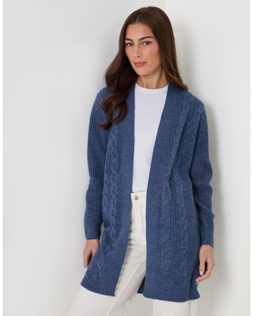 Threadbare Blue Cable Knit Open Cardigan