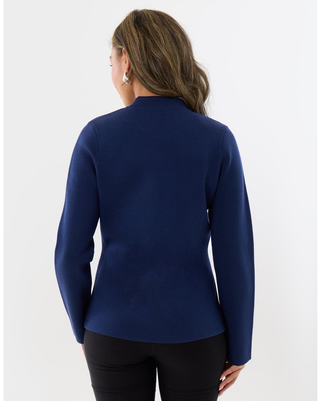 Threadbare Blue Curved Hem Mandarin Style Cardigan