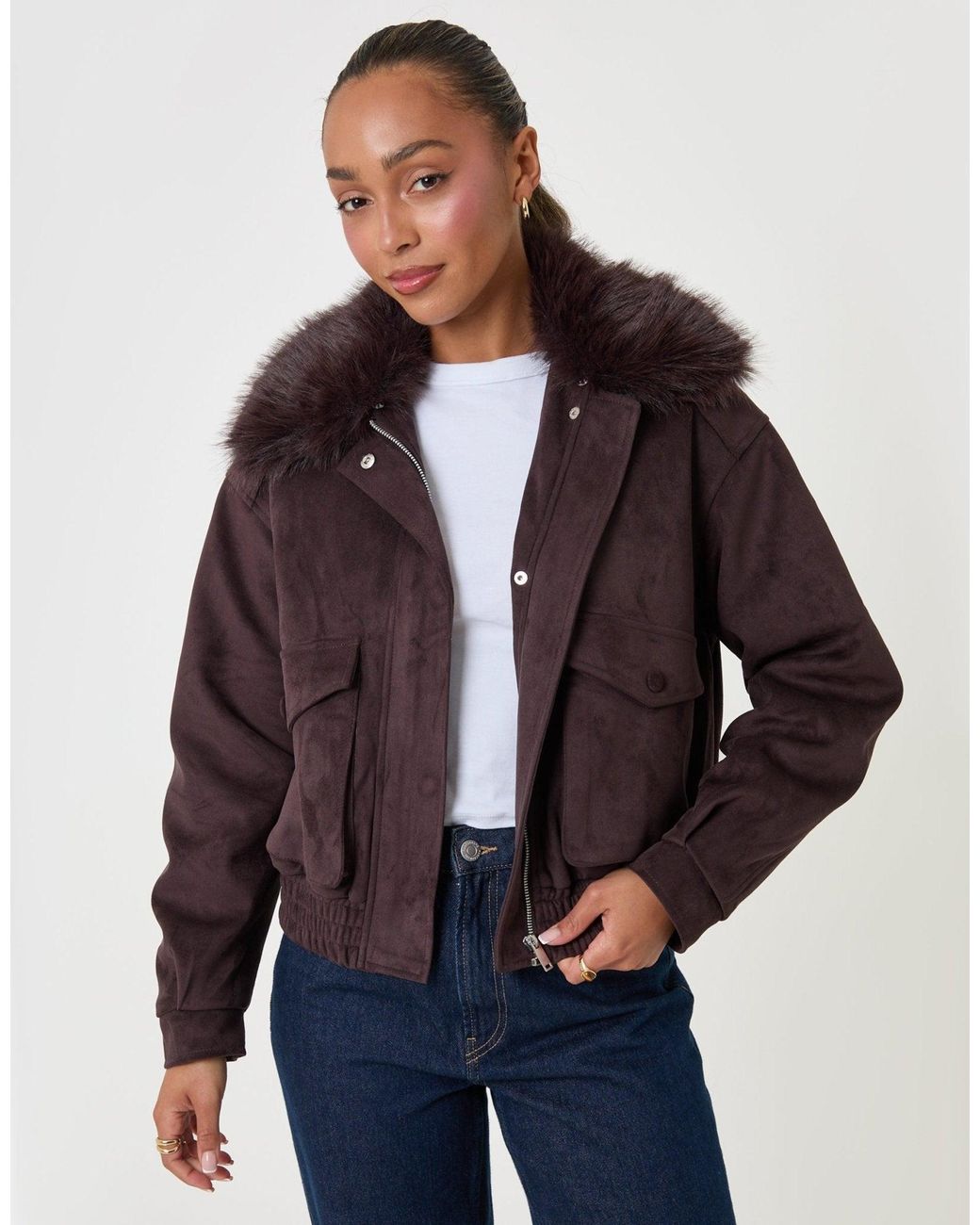 Threadbare Blue Faux Suede Fur Collared Jacket
