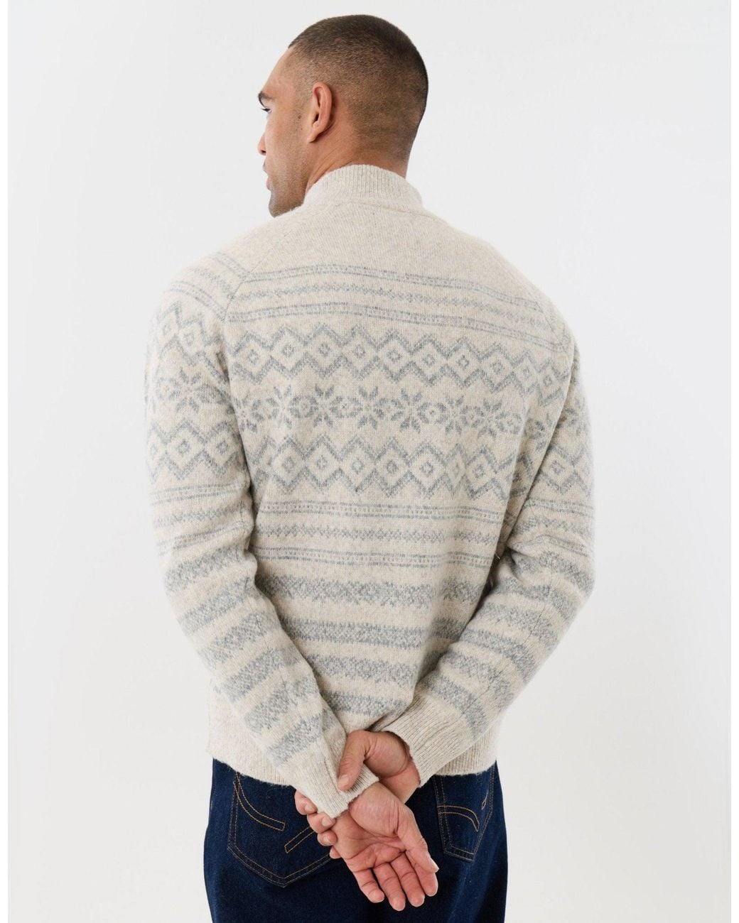 Threadbare Gray Geo Snowflake Quarter Zip Christmas Jumper for men