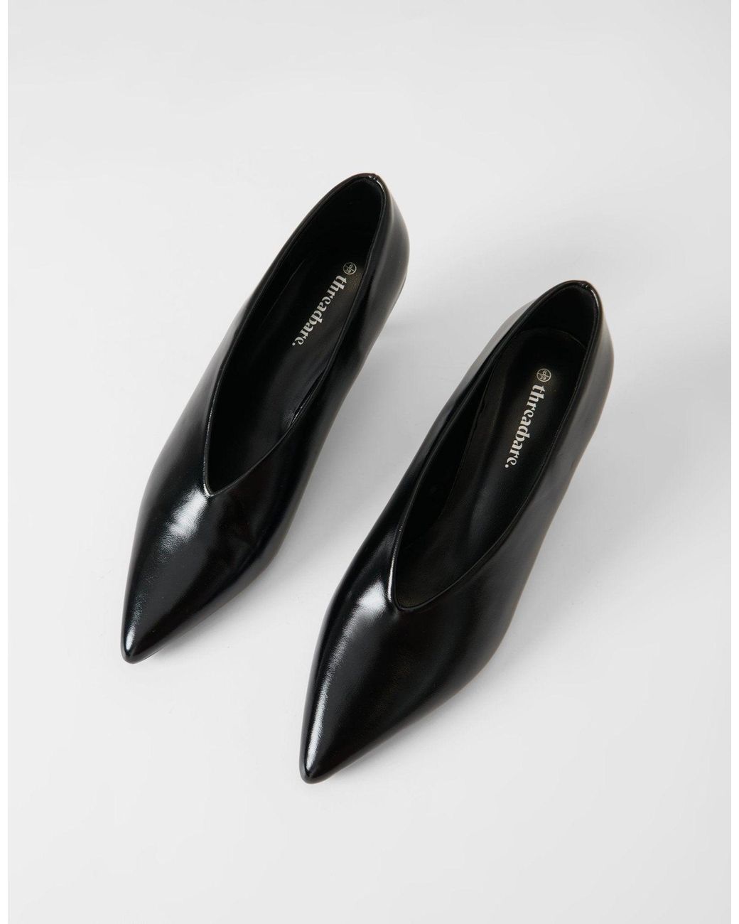 Threadbare Gray Pointed Kitten Heels