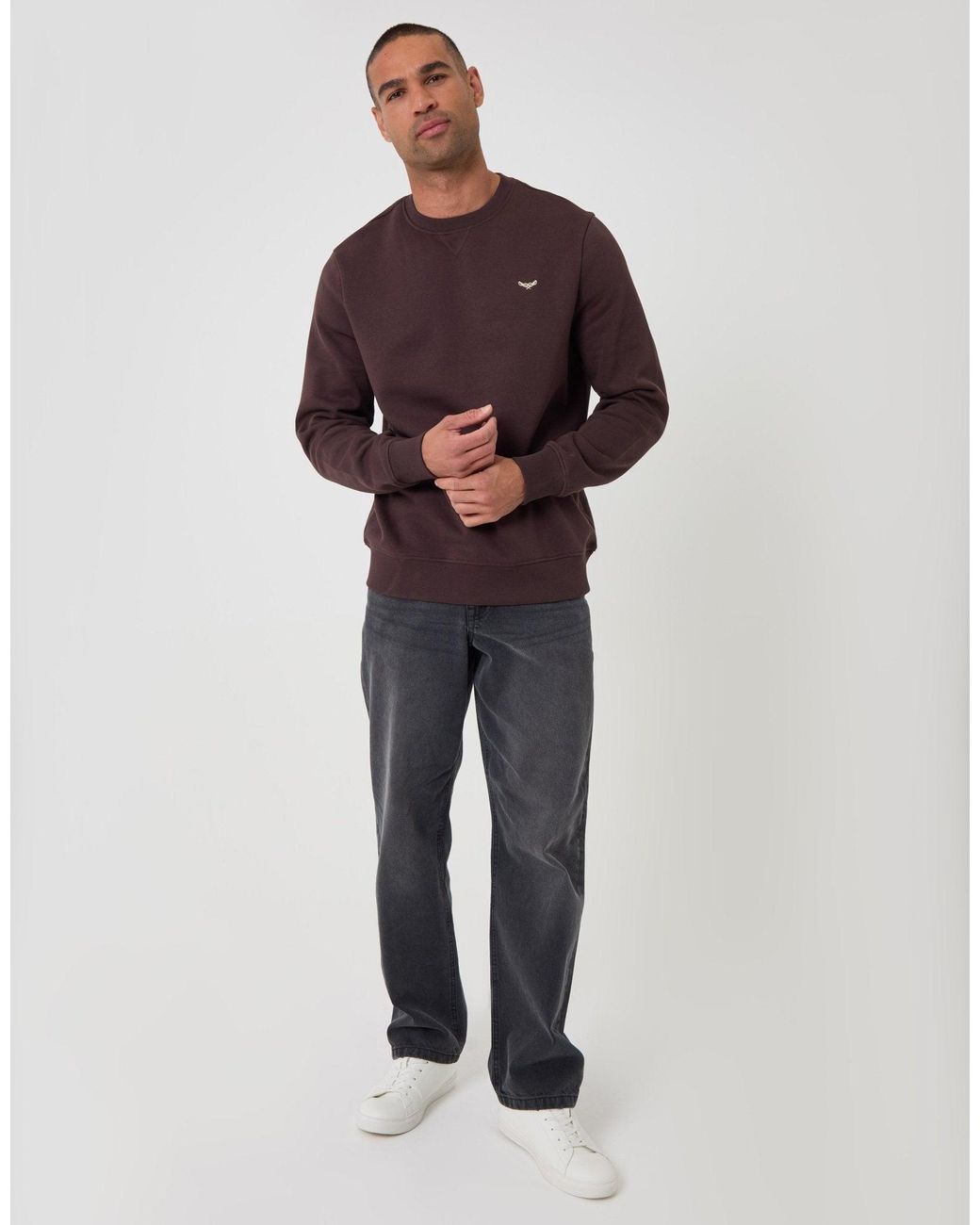 Threadbare Purple The Essential Cotton Rich Crew Neck Sweatshirt for men