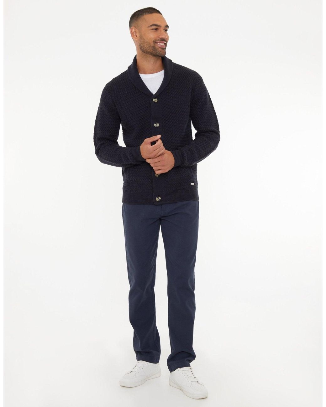 Threadbare Blue Knitted Shawl Cardigan for men