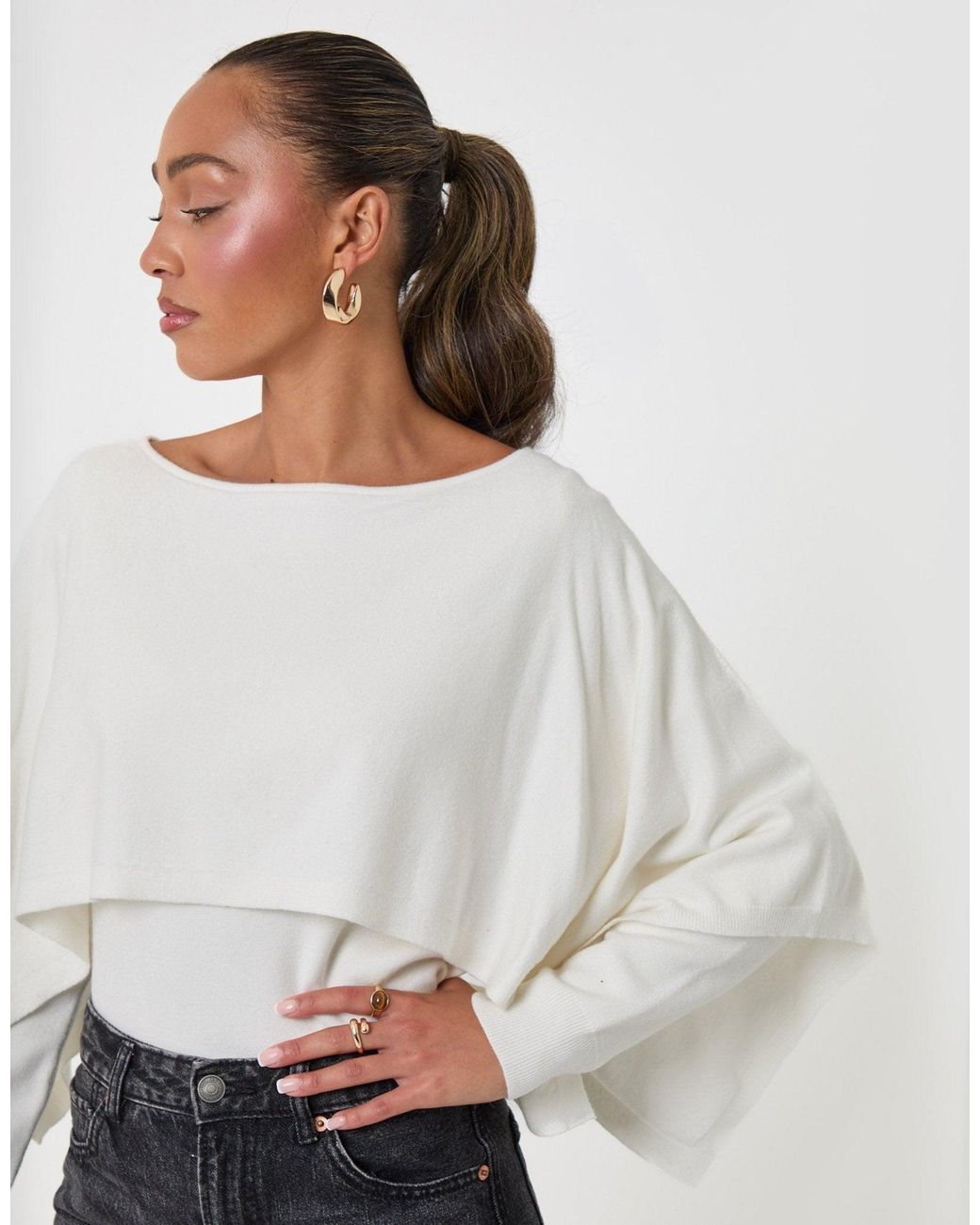 Threadbare White Long Sleeve Cape Top