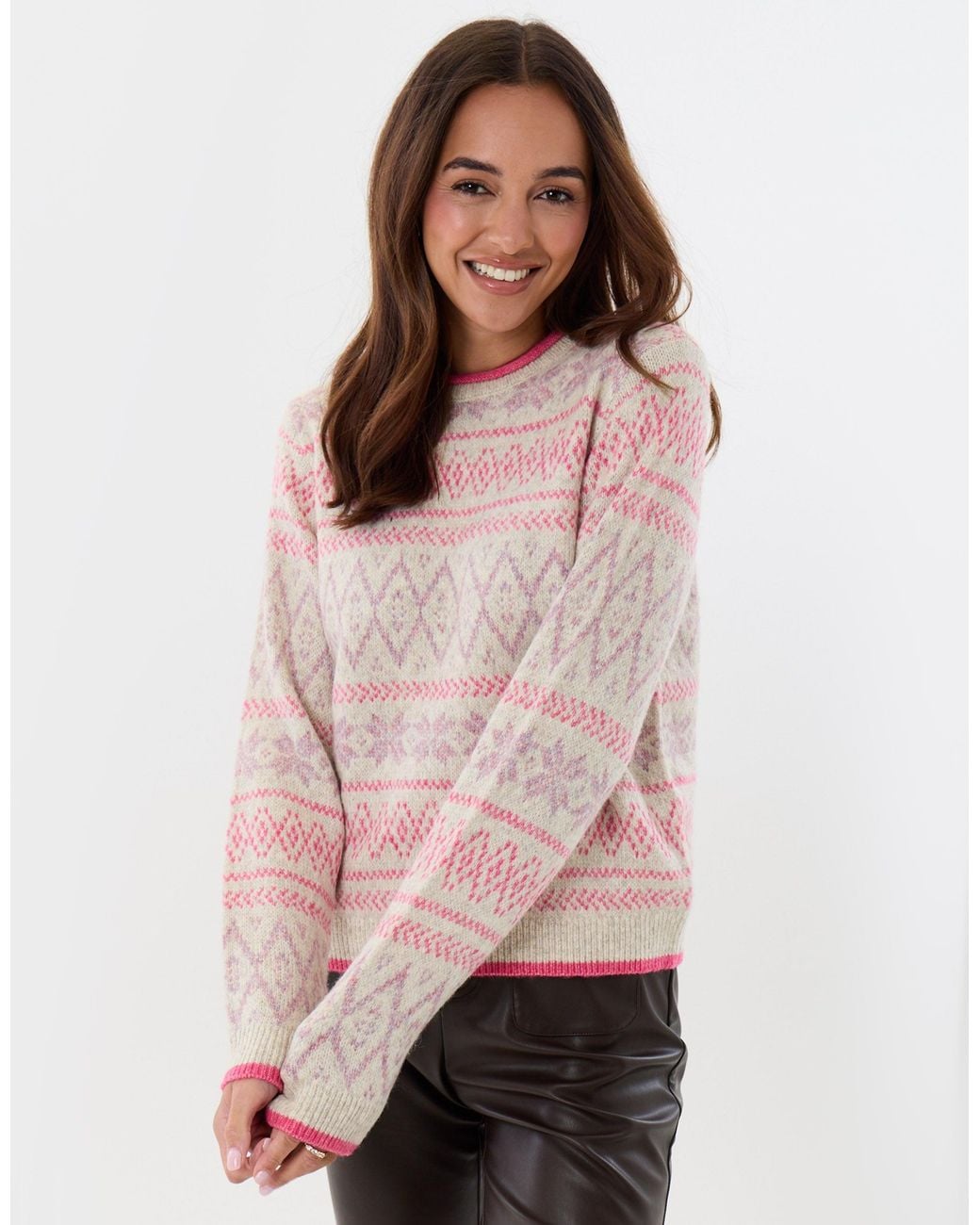 Threadbare Pink Snowflake Fairisle Knitted Christmas Jumper