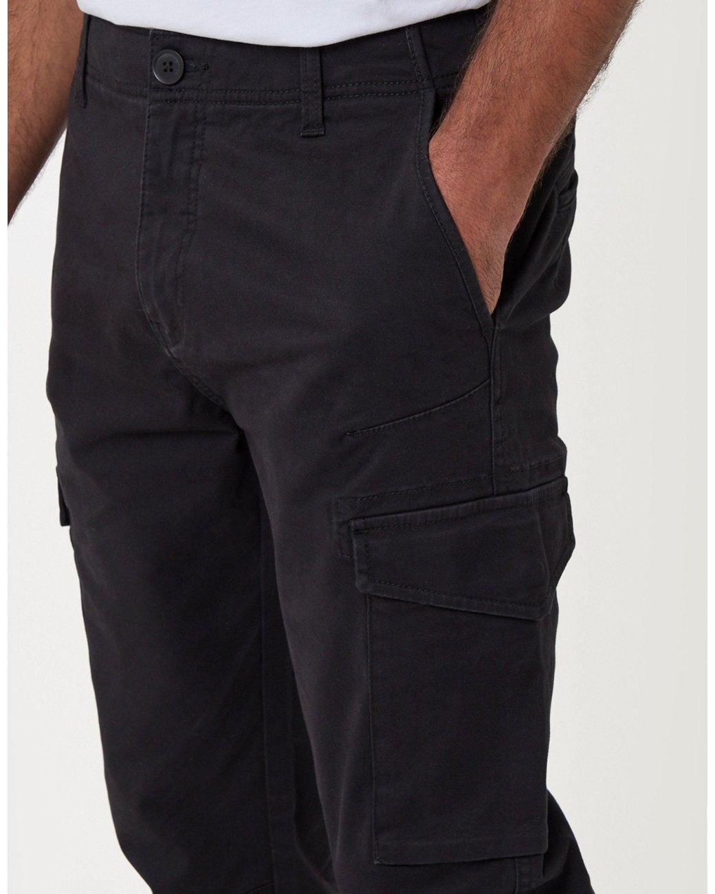 Threadbare Black The Everyday Slim Fit Cargo Trousers for men