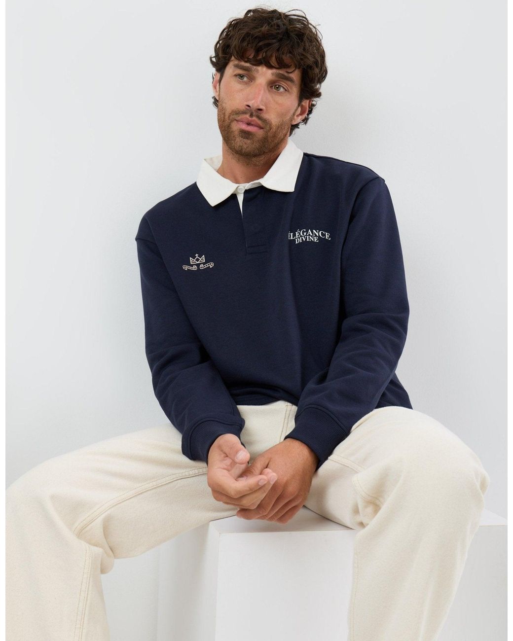Threadbare Blue Relaxed Fit Divine Graphic Print Rugby Polo for men