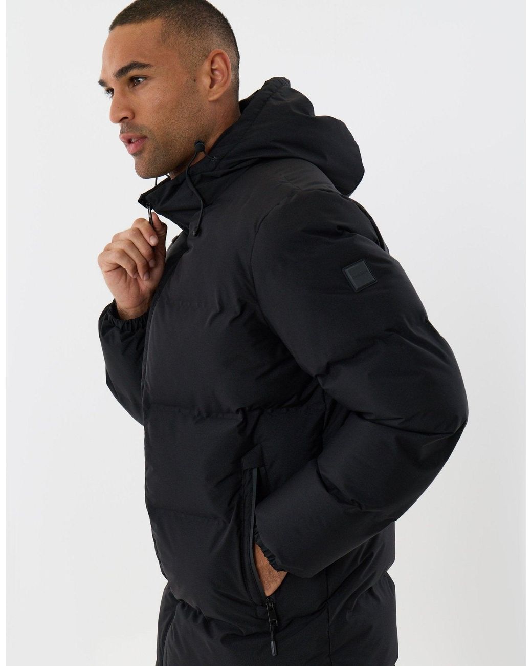 Threadbare Blue Showerproof Longline Puffer Coat for men
