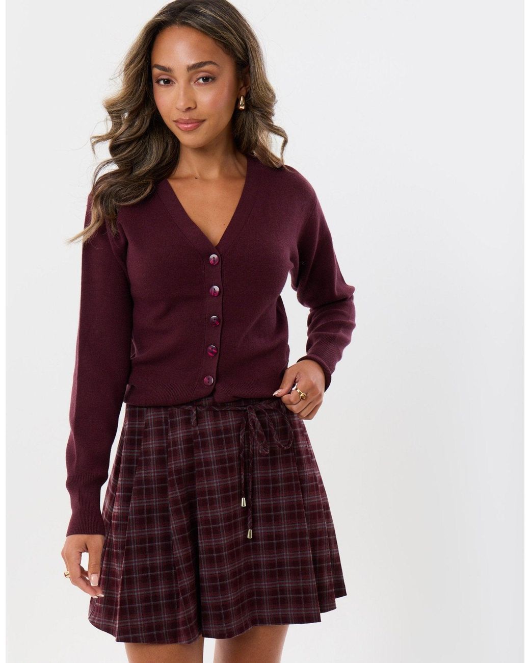 Threadbare Purple Mini Kilt Skirt With Tie Belt