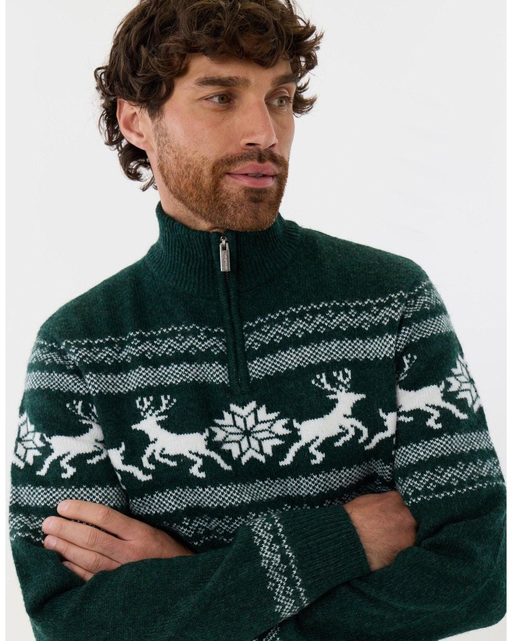 Threadbare Green Reindeer Fairisle Christmas Jumper for men