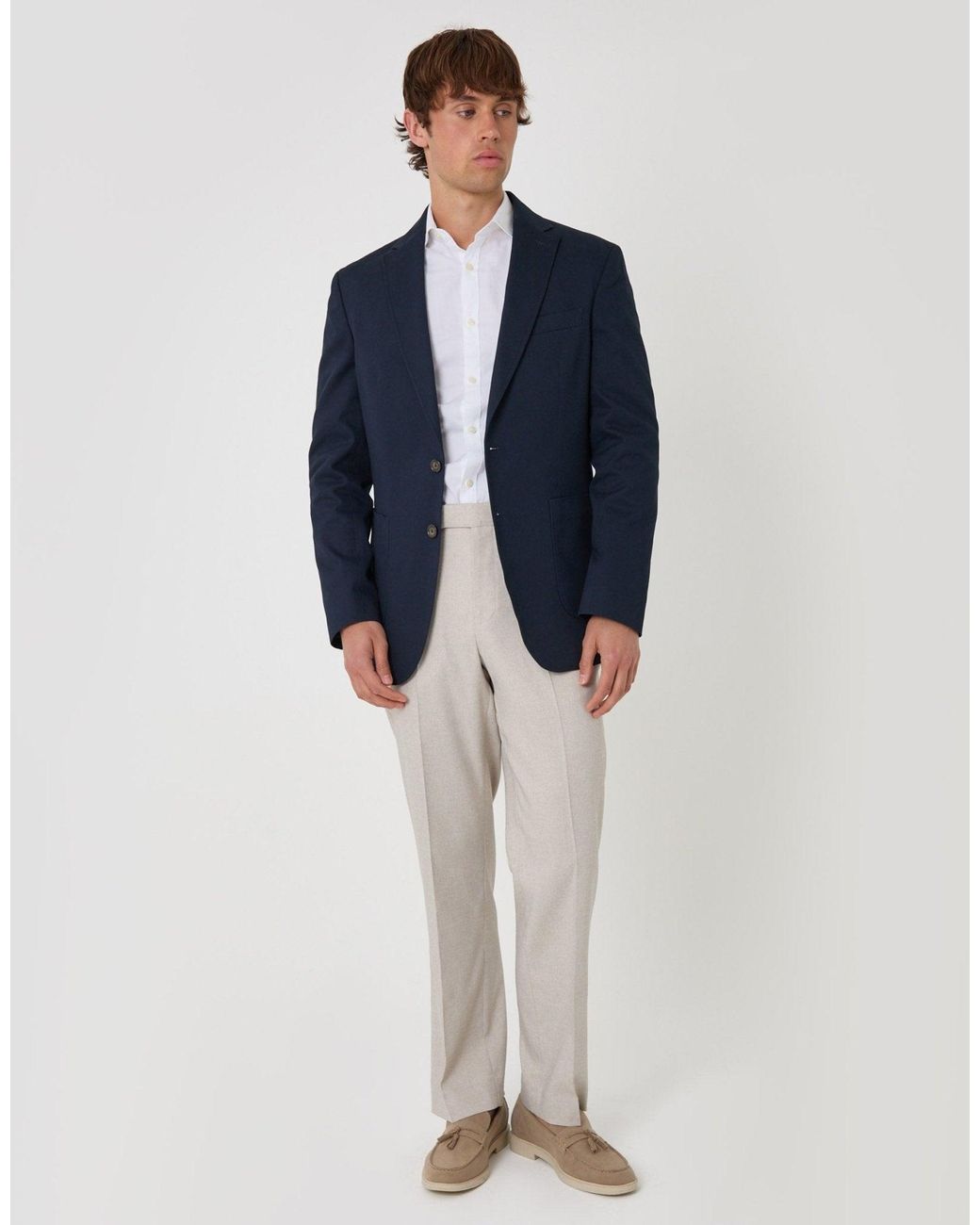 Threadbare Blue Tailored Fit Cotton Blazer for men