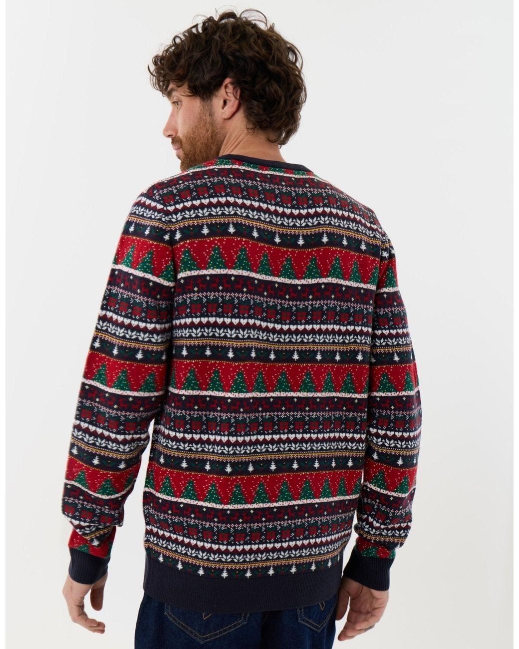 Threadbare Red Knitted Fairisle Crew Neck Christmas Jumper for men