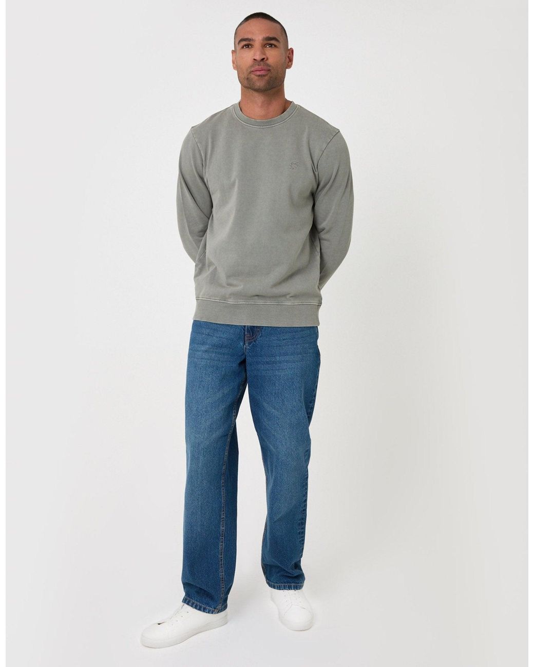 Threadbare Gray Ribbed Cotton Sweatshirt for men