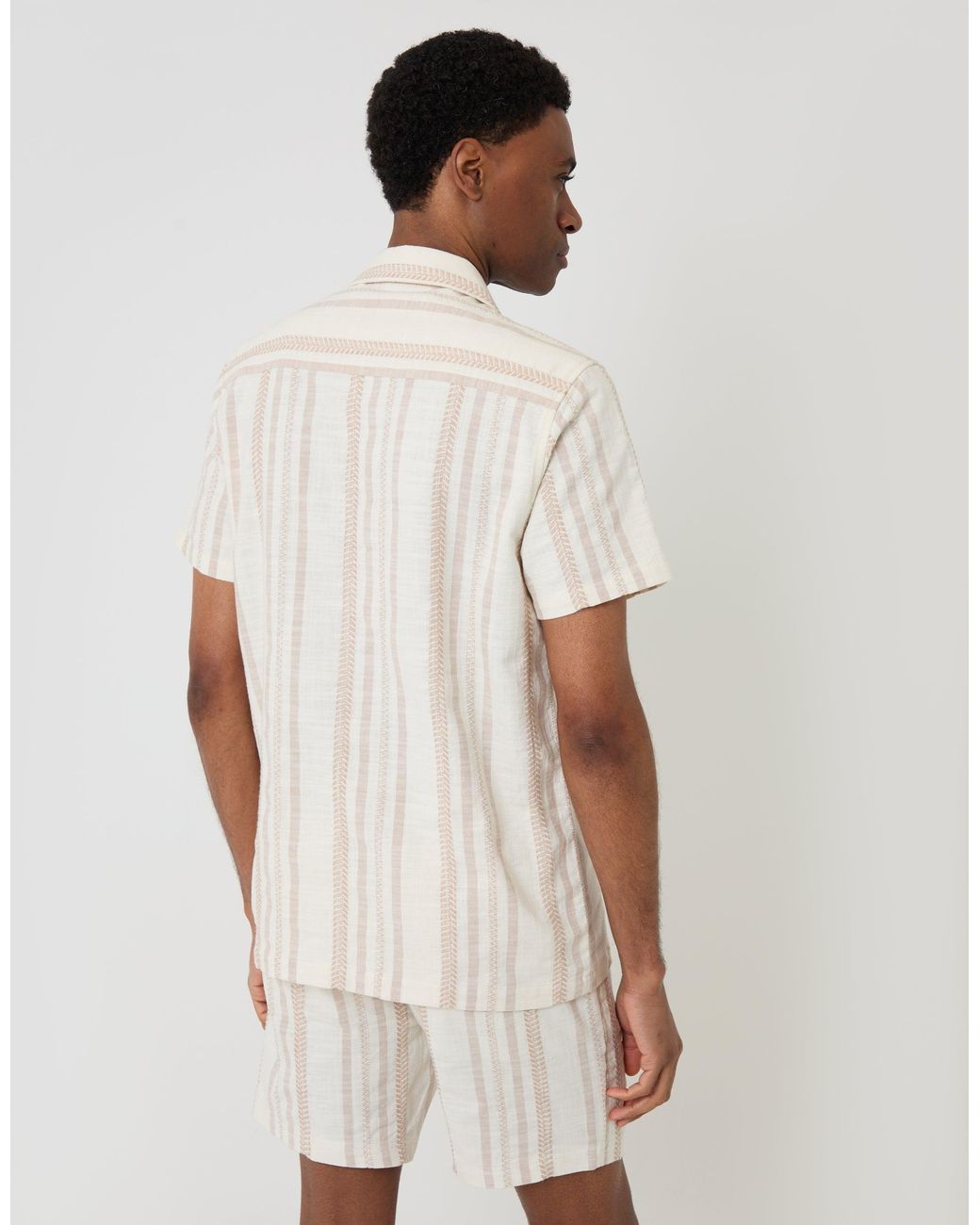 Threadbare Brown Chevron Stripe Textured Cotton Short Sleeve Shirt for men