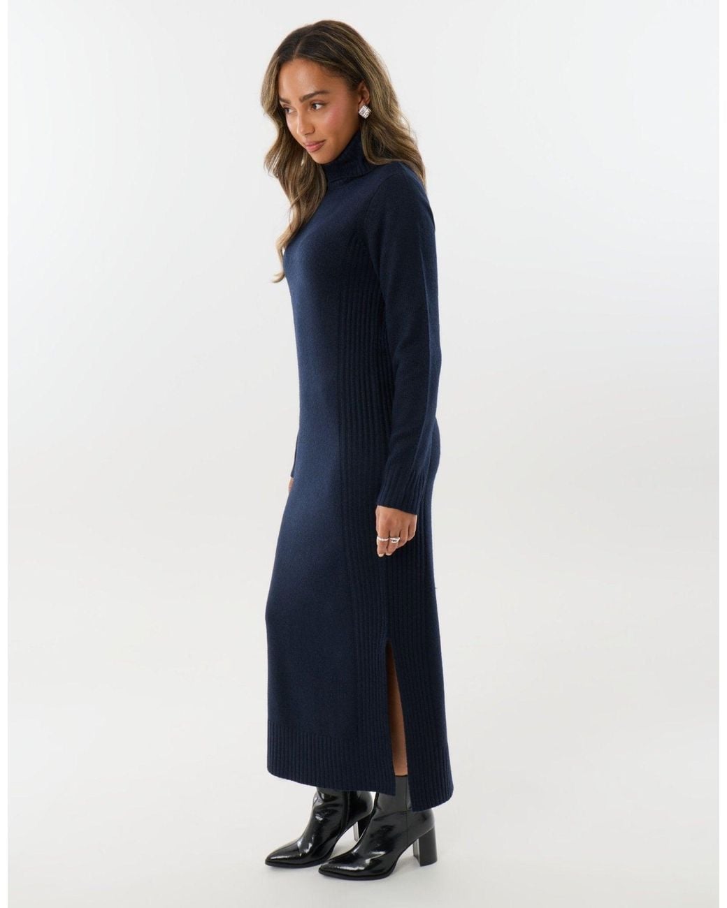 Threadbare Blue Turtle Neck Maxi Jumper Dress