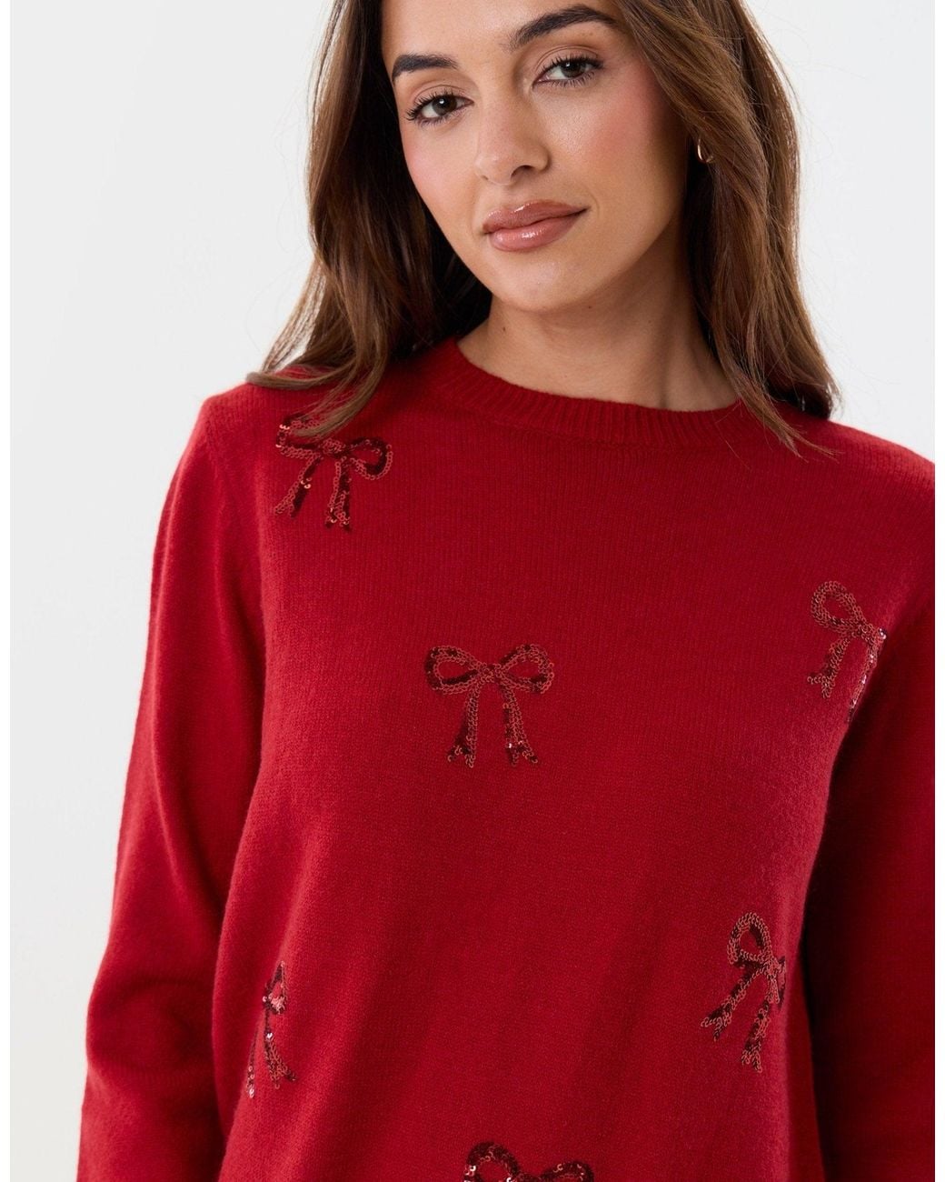 Threadbare Red Bow Embellished Knitted Mini Dress
