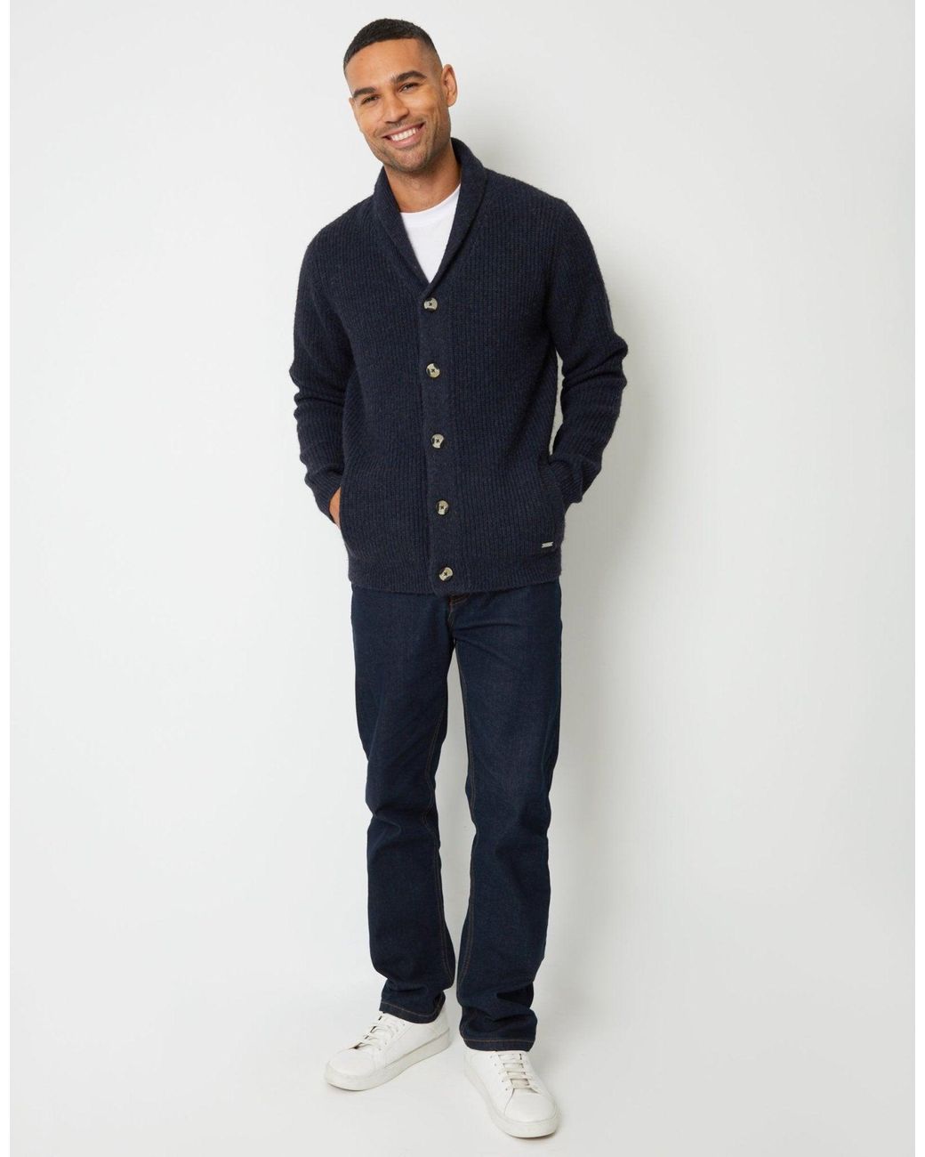 Threadbare Blue Shawl Cardigan for men