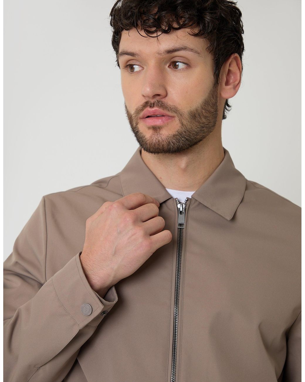 Threadbare Natural Showerproof Lightweight Collared Zip Through Jacket for men