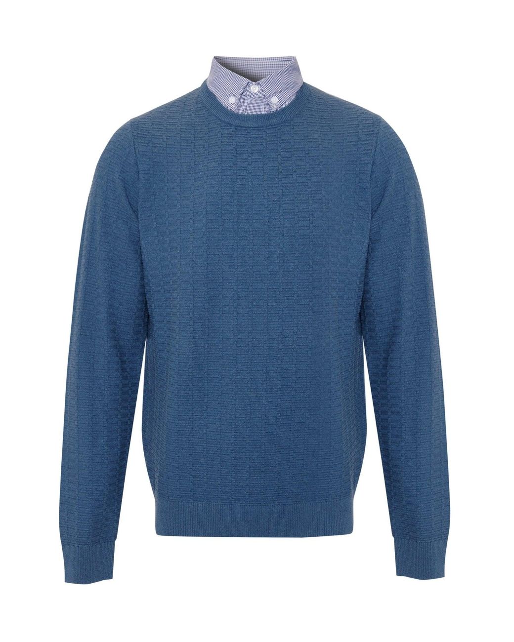 Threadbare Blue Mock Shirt Textured Knitted Jumper for men