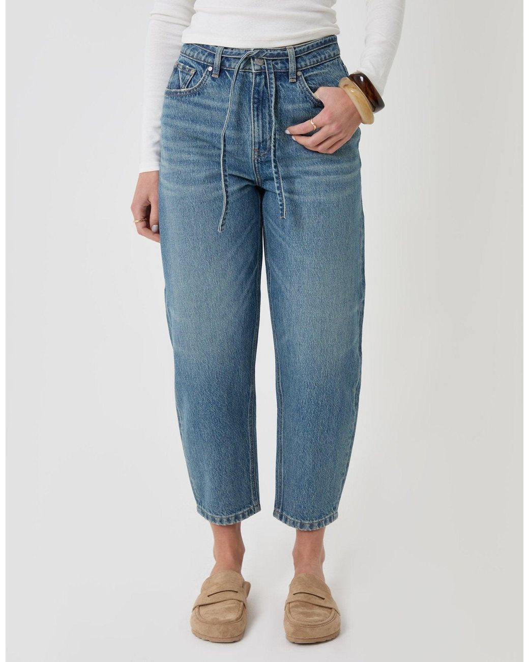 Threadbare Blue Tie Belt Barrel Leg Jeans