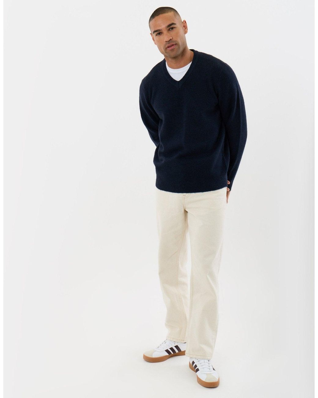 Threadbare Blue Soft V Neck Jumper for men