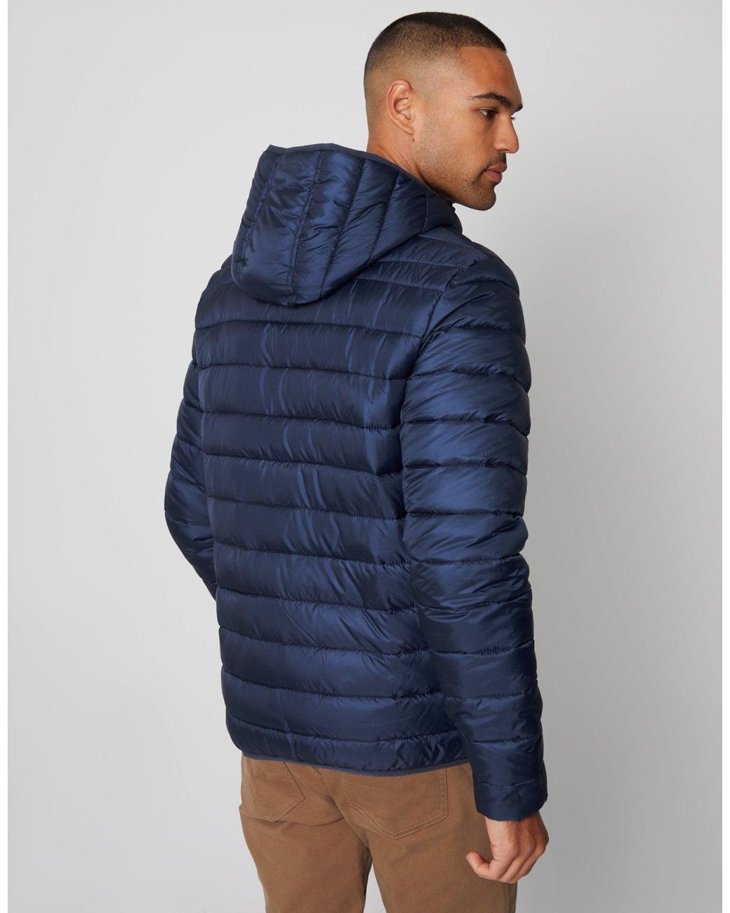 Threadbare Blue Matte Finish Padded Hooded Jacket for men