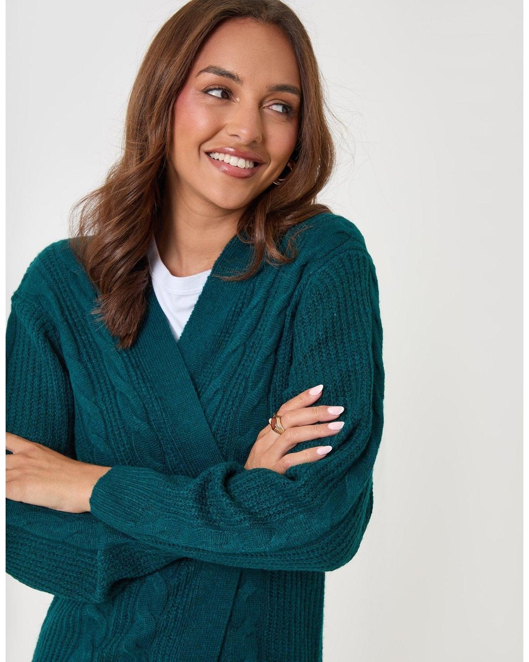 Threadbare Blue Cable Knit Open Cardigan