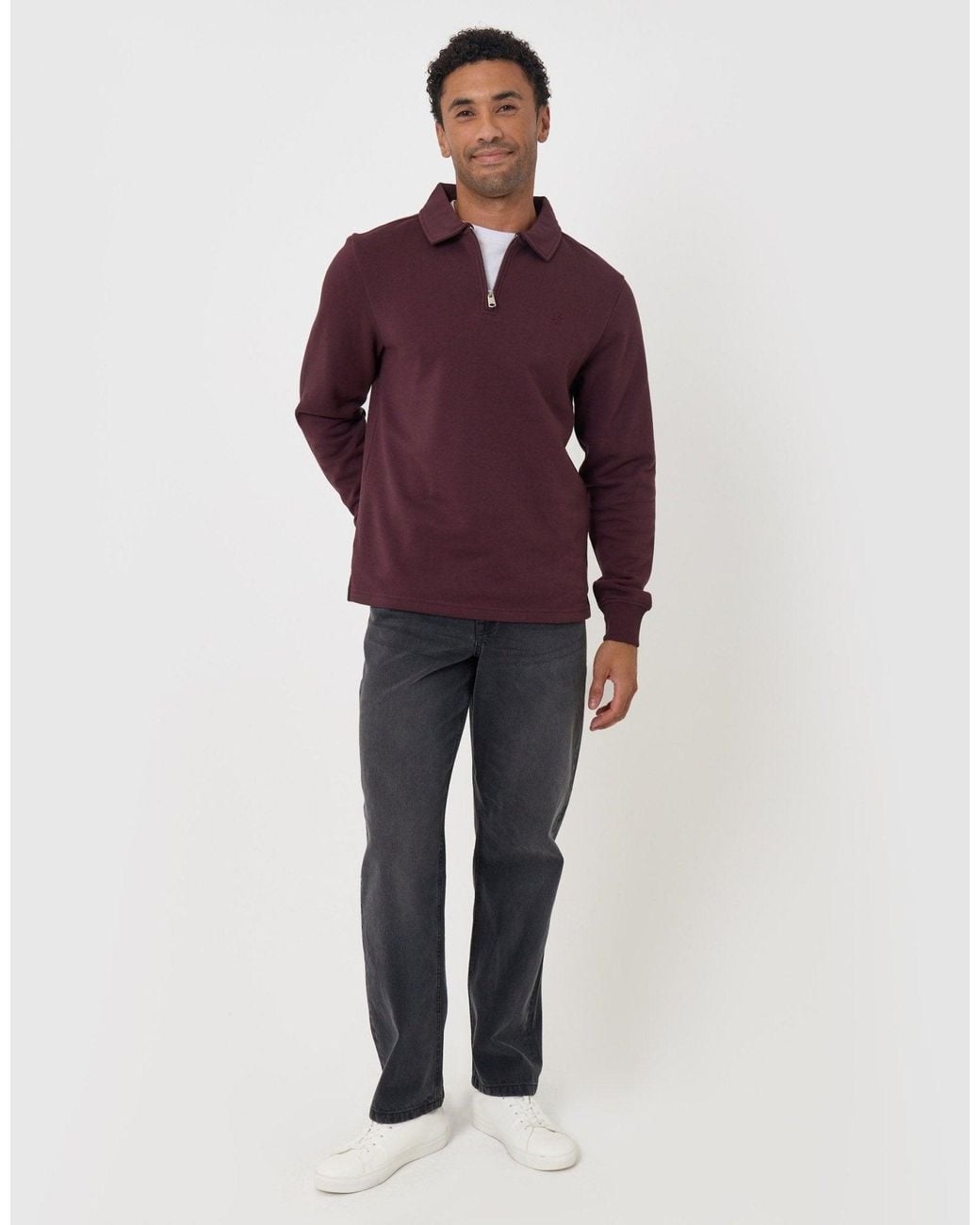 Threadbare Purple Quarter Zip Long Sleeve Polo Sweatshirt for men