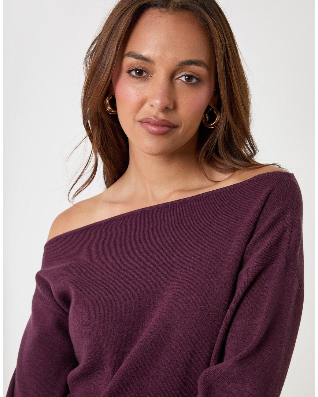 Threadbare Purple The Signature Soft Slash Neck Jumper