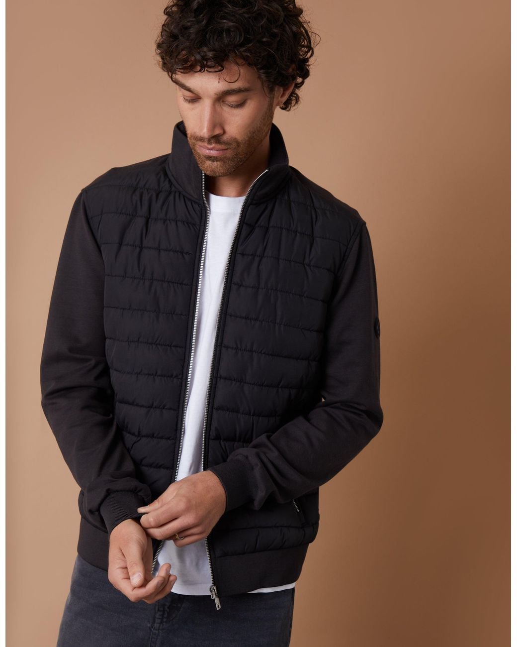 Threadbare Gray Quilted Hybrid Funnel Neck Jacket for men