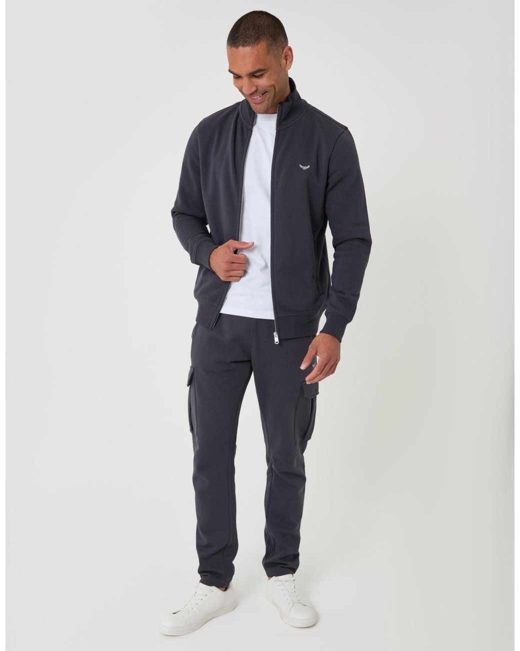 Threadbare Blue Cotton Rich Funnel Neck Zip Through Sweatshirt for men