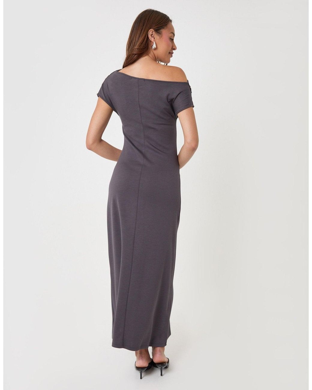 Threadbare Blue Off Shoulder Draped Jersey Maxi Dress