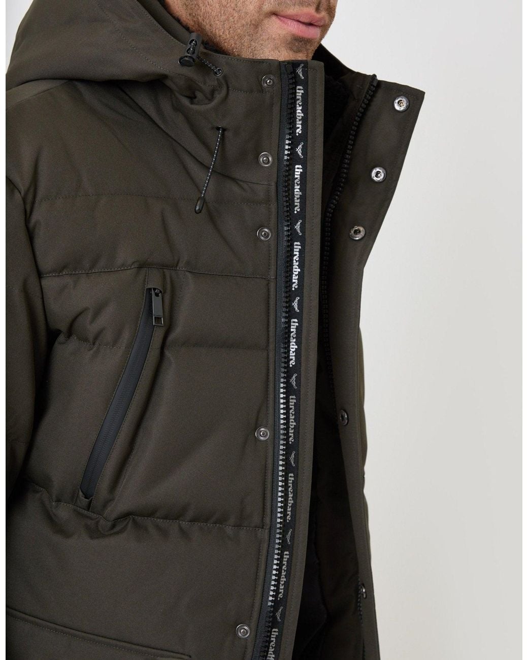 Threadbare Gray Showerproof Hooded Puffer Coat With Borg Lined Hood for men