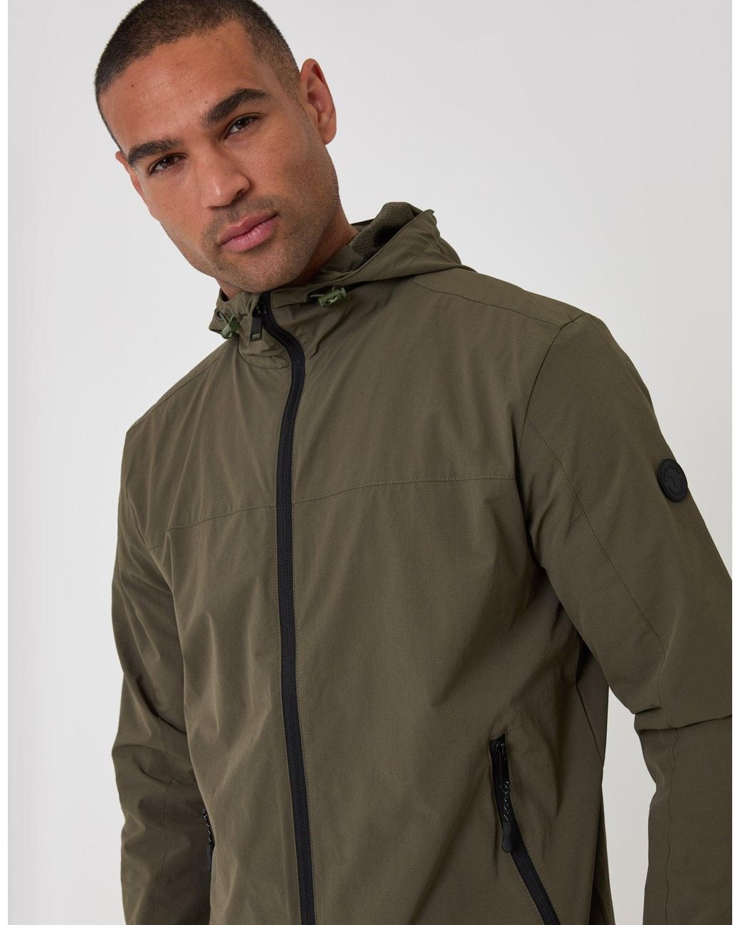 Threadbare Green Showerproof Ripstop Hooded Jacket for men